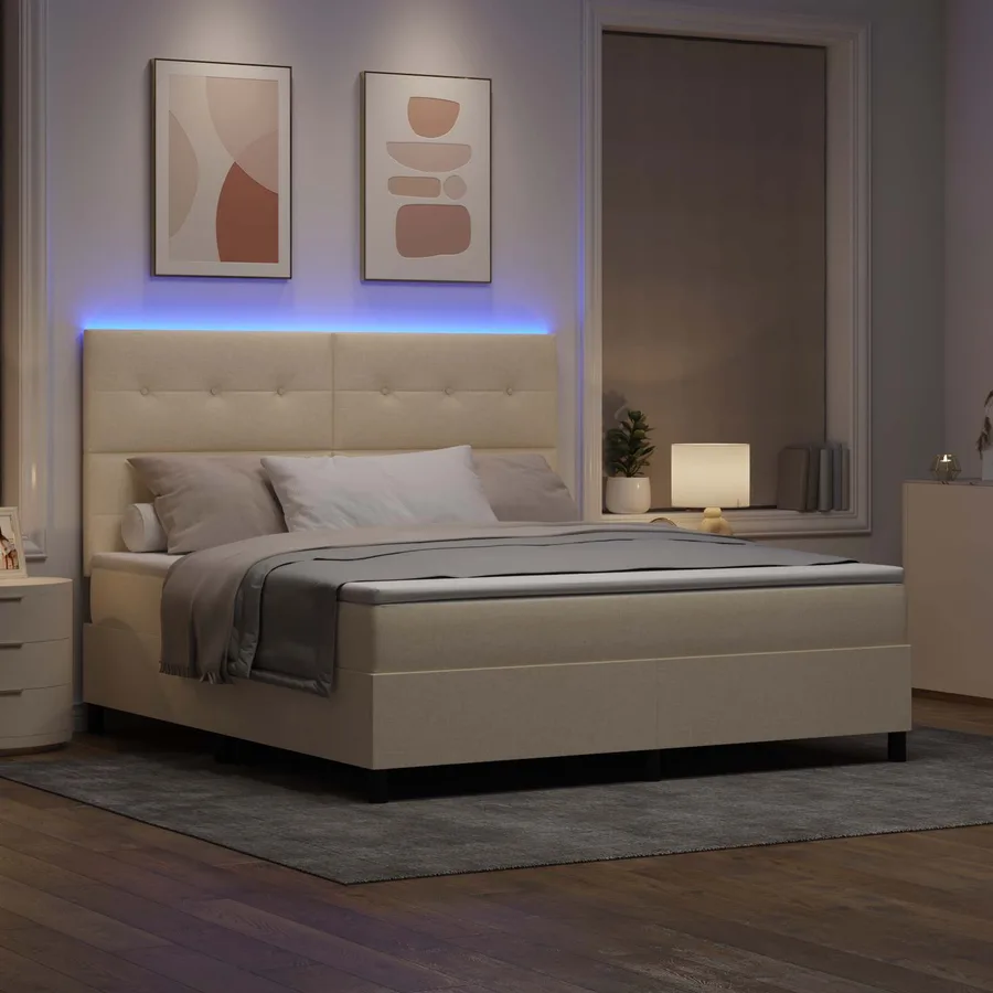 Lit à ressorts avec bandes LED Crème 180 x 200 cm tissu - 3