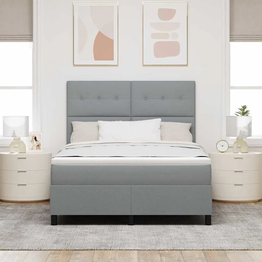 Lit à ressorts avec bandes LED Gris clair 140 x 200 cm tissu - 4
