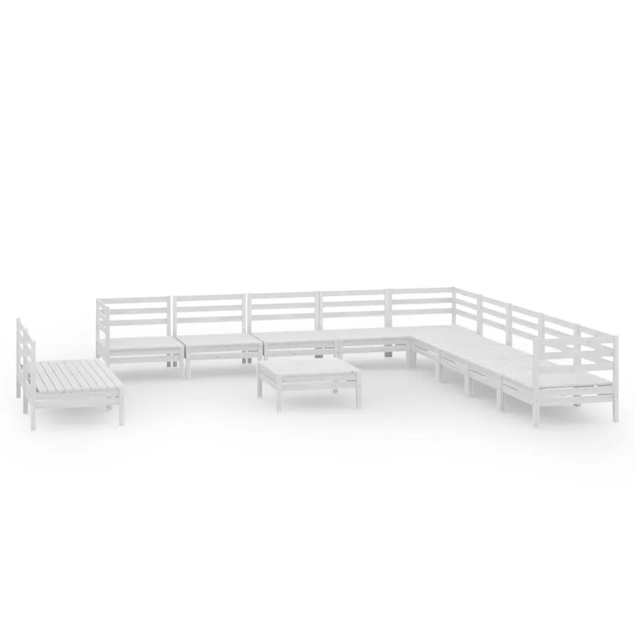 Salon de jardin 12 pcs Bois de pin massif Blanc - 2