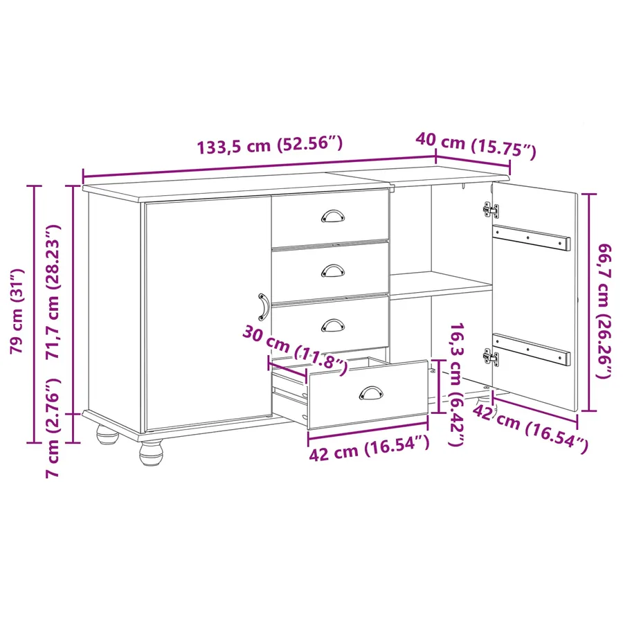 Buffet avec tiroir ASKIM 133,5 x 40 x 79 cm Bois de pin massif - 14