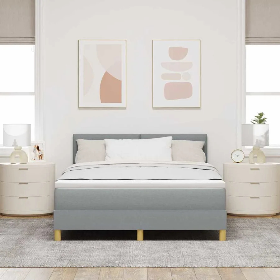 Lit à ressorts avec coussin Gris clair 140 x 190 cm tissu - 3