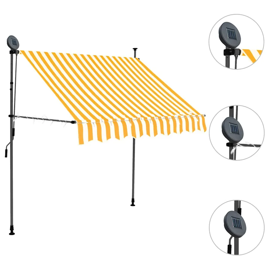 Auvent manuel rétractable avec LED 150 cm Blanc et orange - 3