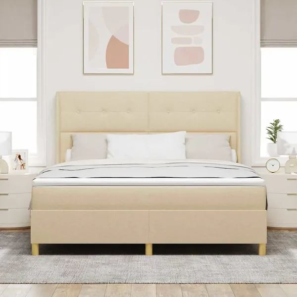 Lit à ressorts avec tête de lit Crème 180 x 200 cm tissu