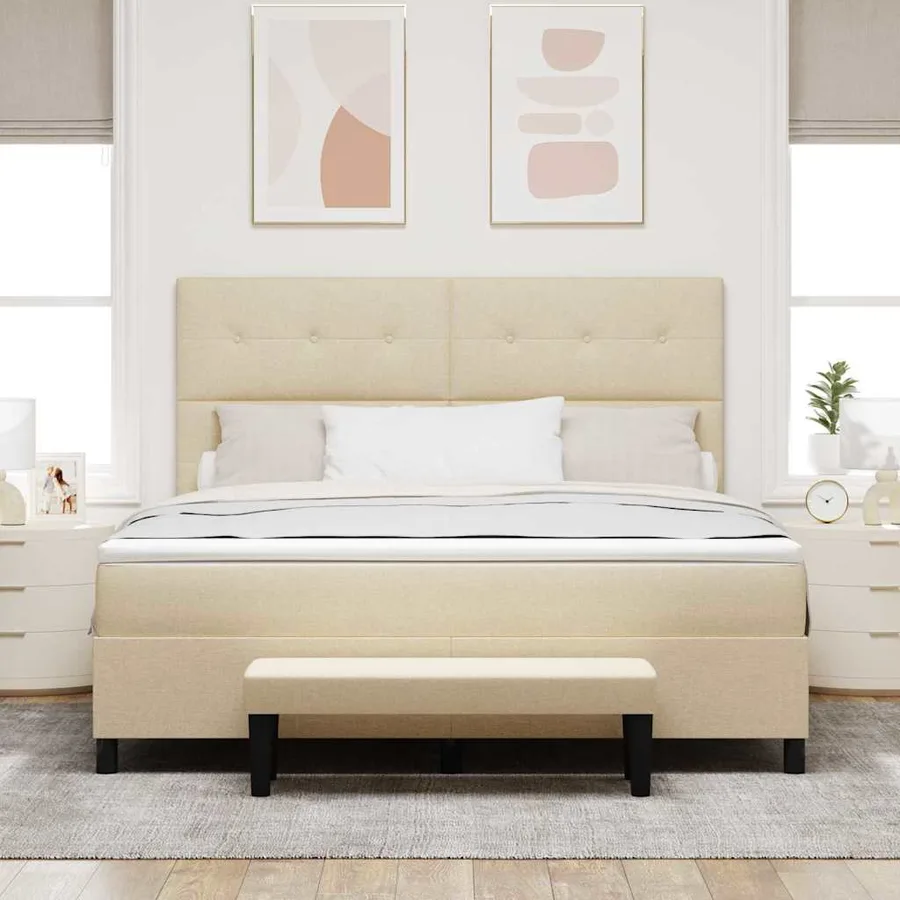 Lit à ressorts avec tête de lit Crème 180 x 200 cm tissu - 3