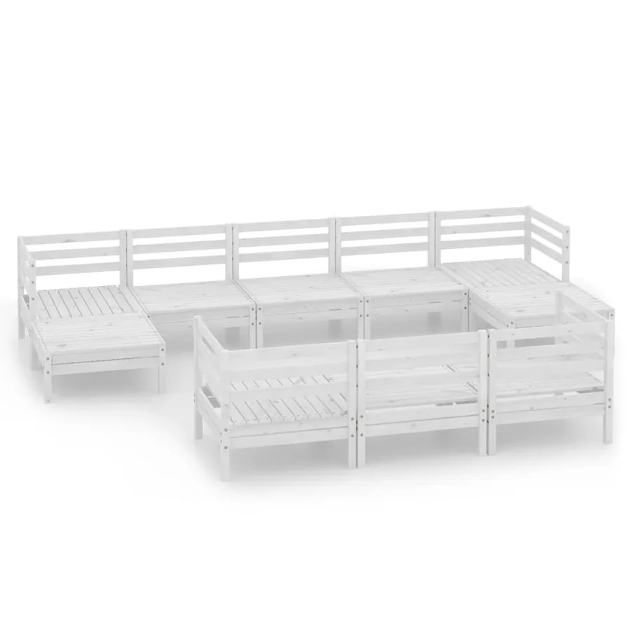 Salon de jardin 10 pcs Blanc Bois de pin massif - 2