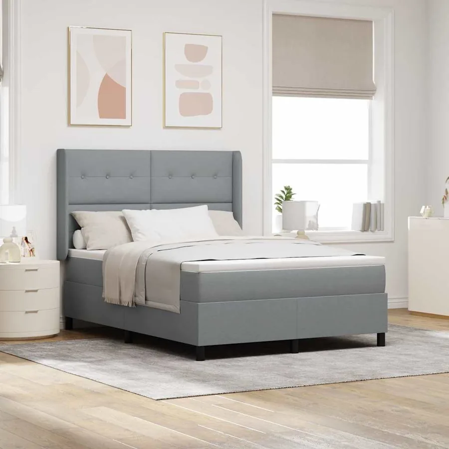 Lit à ressort LED Gris clair 140 x 190 cm tissu