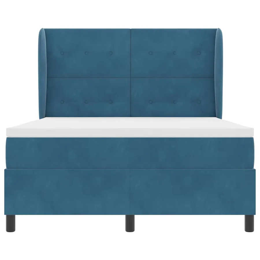 Lit à ressorts avec tête de lit Bleu foncé 200 x 140 cm Velours - 7