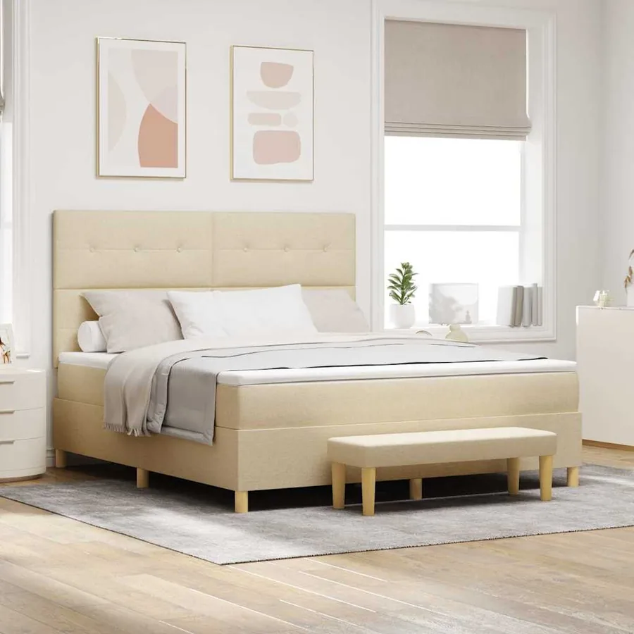 Lit à ressorts avec tête de lit Crème 200 x 180 cm tissu
