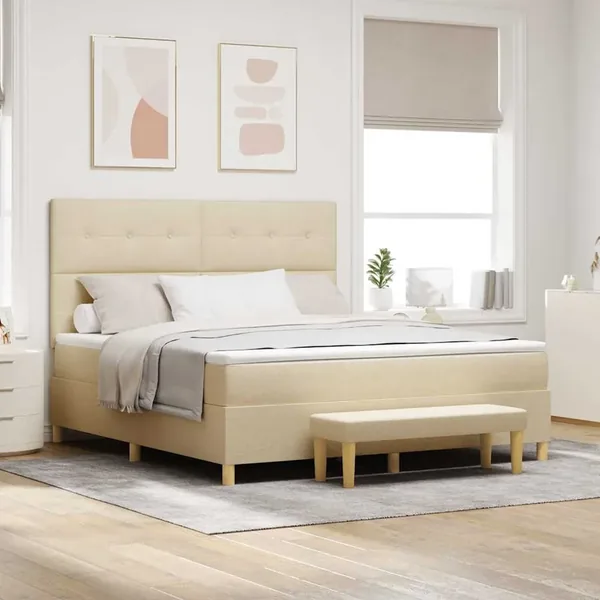 Lit à ressorts avec tête de lit Crème 200 x 180 cm tissu