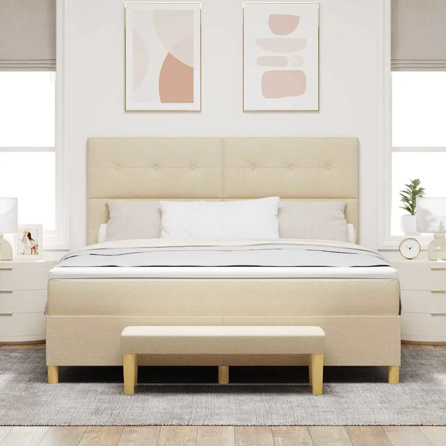 Lit à ressorts avec tête de lit Crème 200 x 180 cm tissu - 3