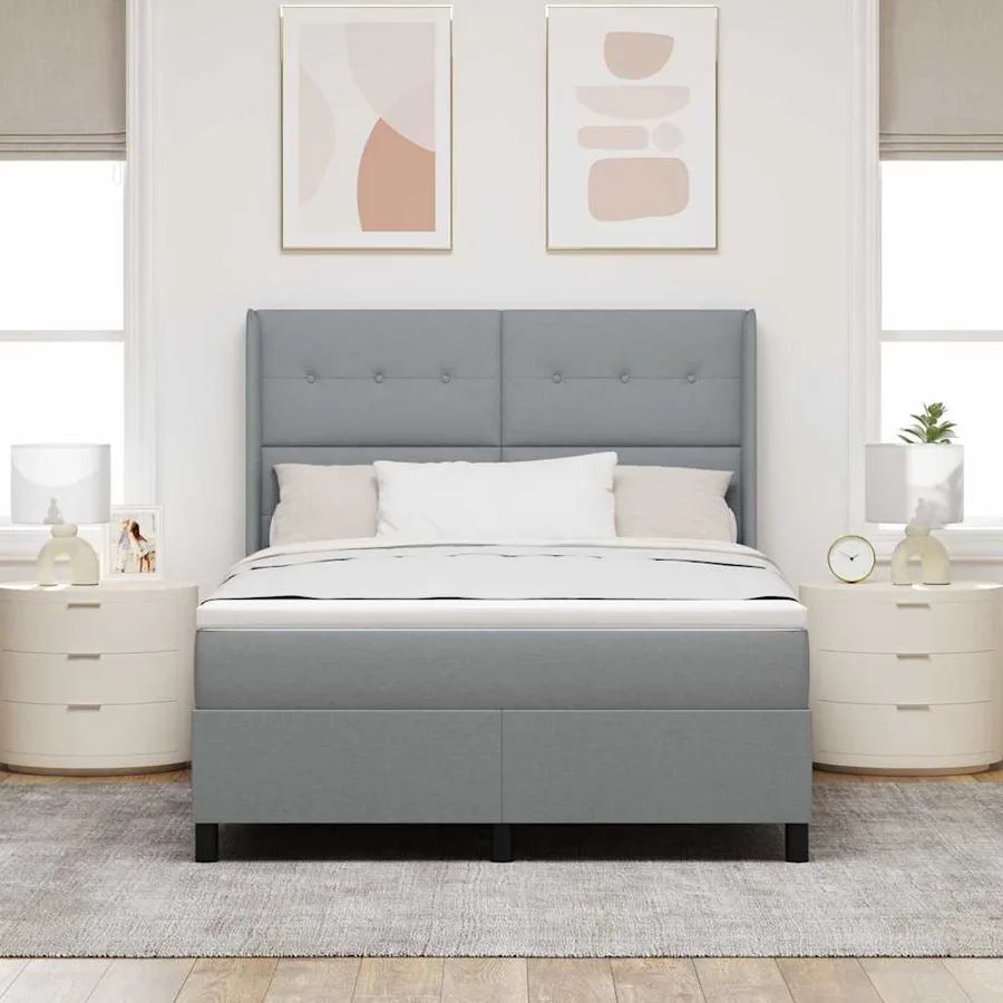 Lit à ressort LED Gris clair 140 x 200 cm tissu - 4
