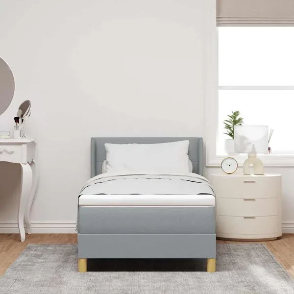 Lit à ressorts avec tête de lit Gris clair 200 x 90 cm tissu