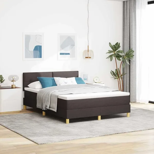 Lit à ressort LED Marron foncé 140 x 190 cm tissu