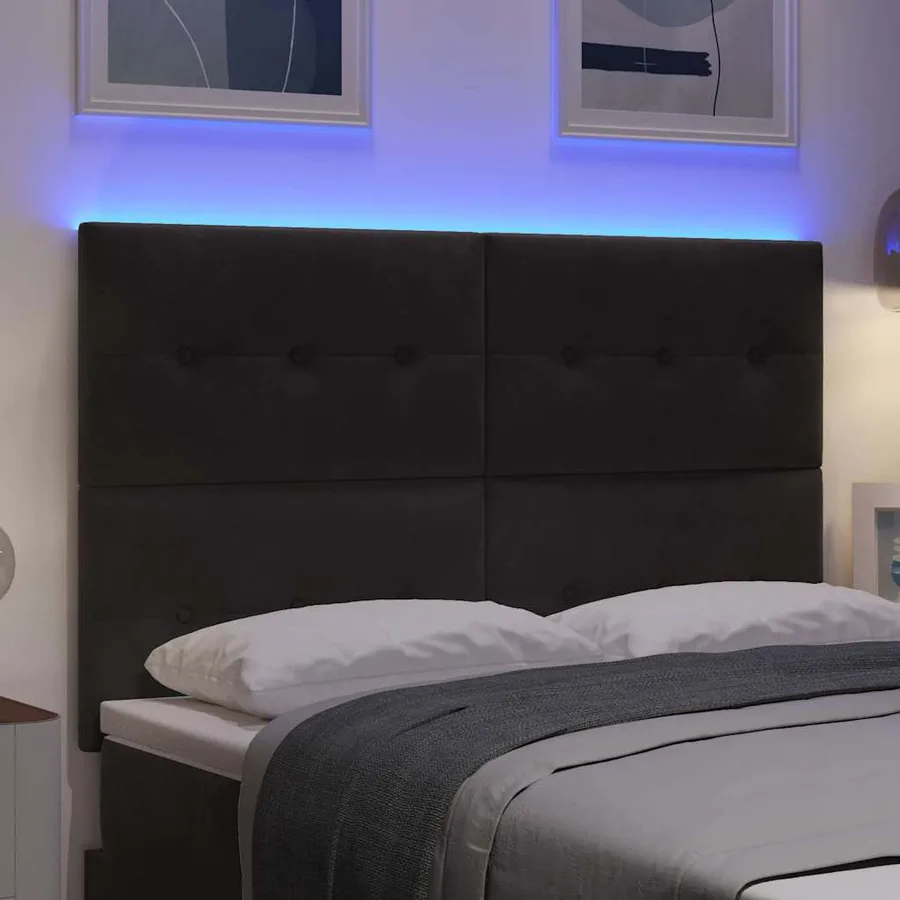 Tête de lit LED avec bandes LED Noir 160 cm Velours - 4