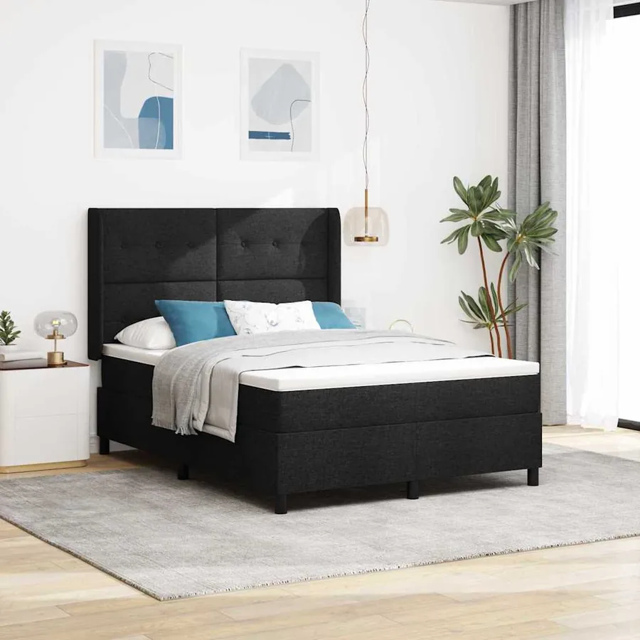 Lit à ressorts avec coussin Noir 200 x 160 cm tissu