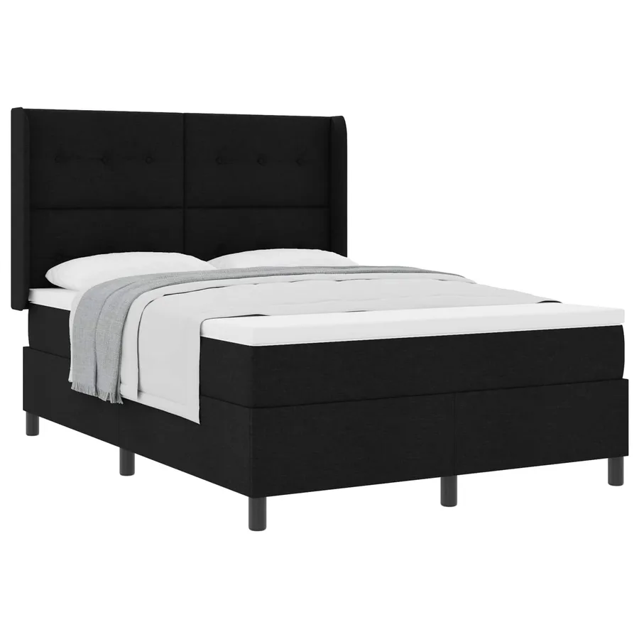 Lit à ressorts avec coussin Noir 200 x 160 cm tissu - 2
