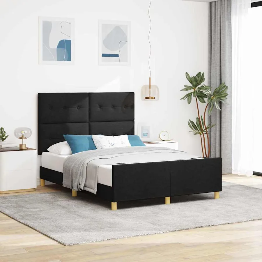 Cadre de lit avec coussin Noir 160 x 200 cm tissu
