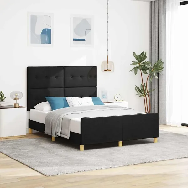 Cadre de lit avec coussin Noir 160 x 200 cm tissu