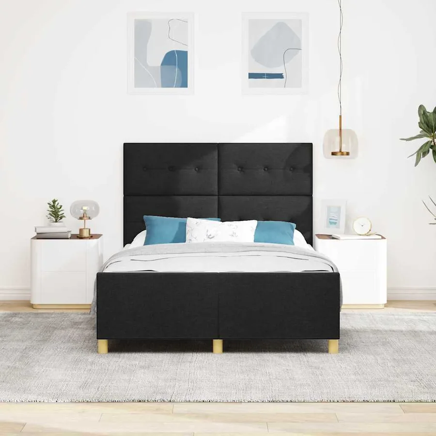 Cadre de lit avec coussin Noir 160 x 200 cm tissu - 3