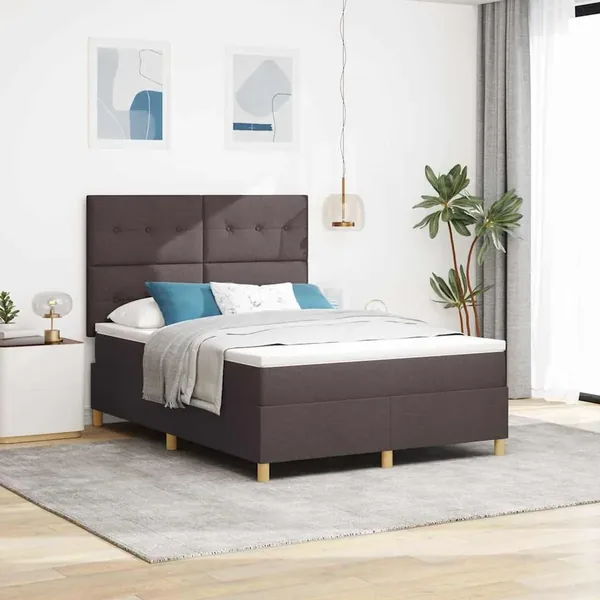 Lit à ressort LED Marron foncé 140 x 200 cm tissu