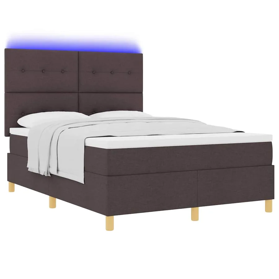 Lit à ressort LED Marron foncé 140 x 200 cm tissu - 3