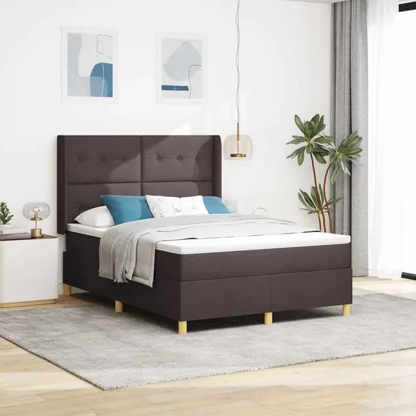 Lit à ressorts avec bandes LED Marron 140 x 190 cm tissu