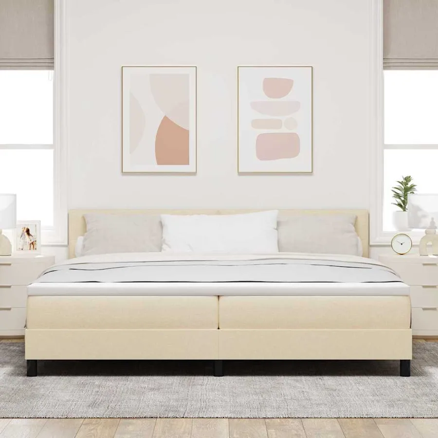 Lit à ressorts avec bandes LED Crème 200 x 200 cm tissu - 4