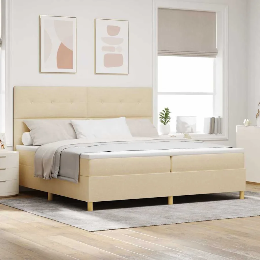 Lit à ressorts avec tête de lit Crème 200 x 200 cm tissu