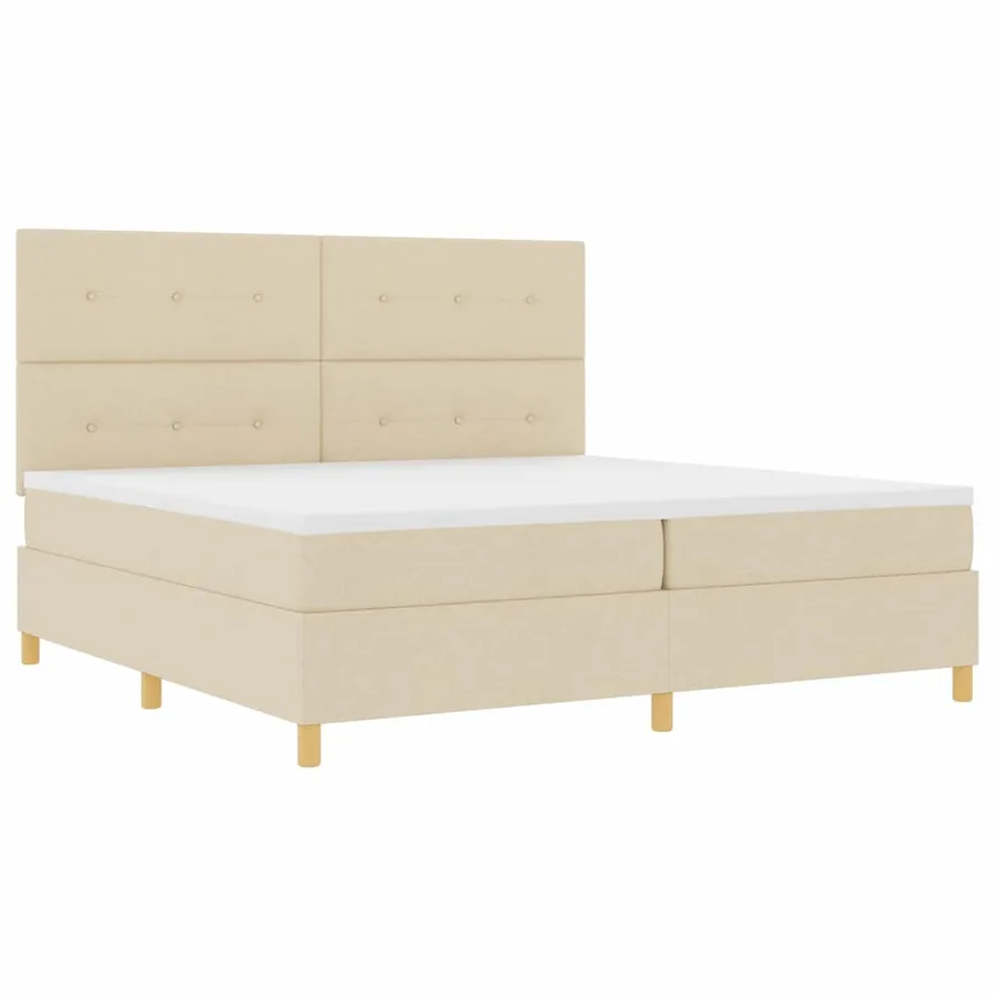 Lit à ressorts avec tête de lit Crème 200 x 200 cm tissu - 5