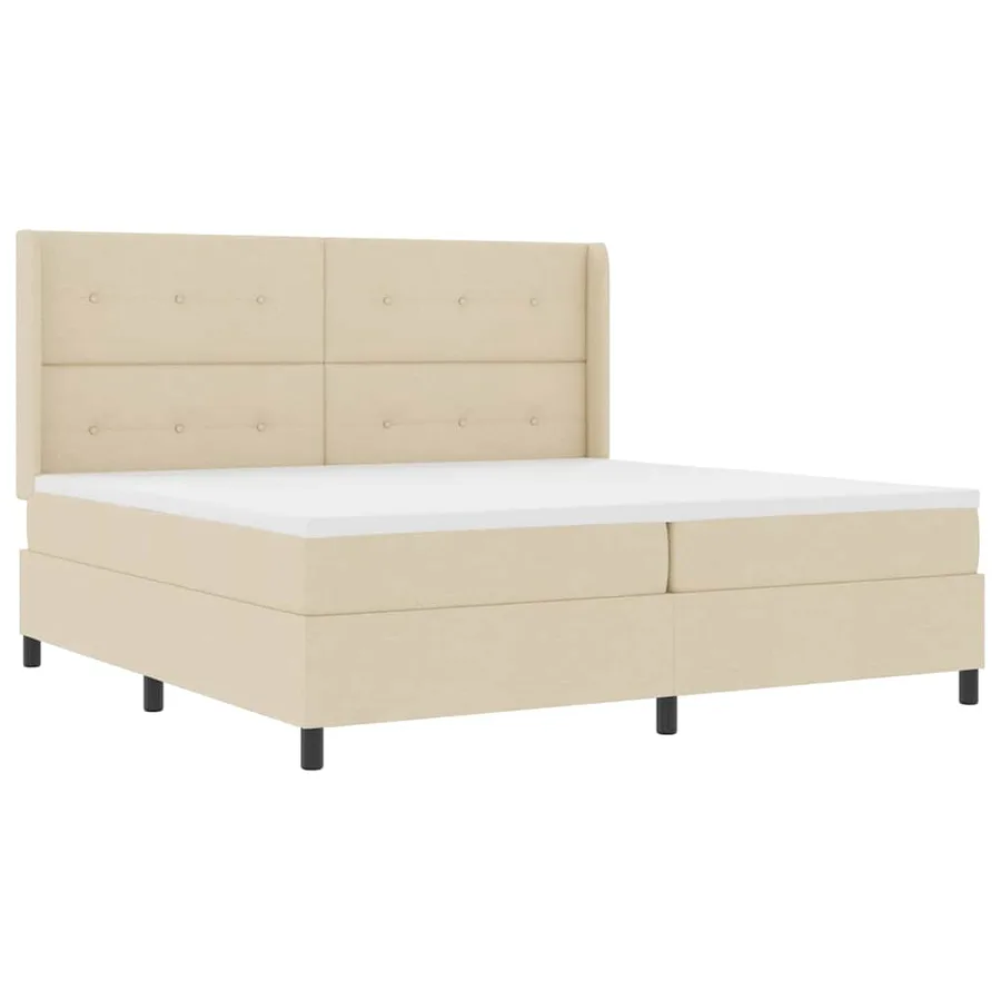 Lit à ressorts avec coussin Crème 200 x 200 cm tissu - 4