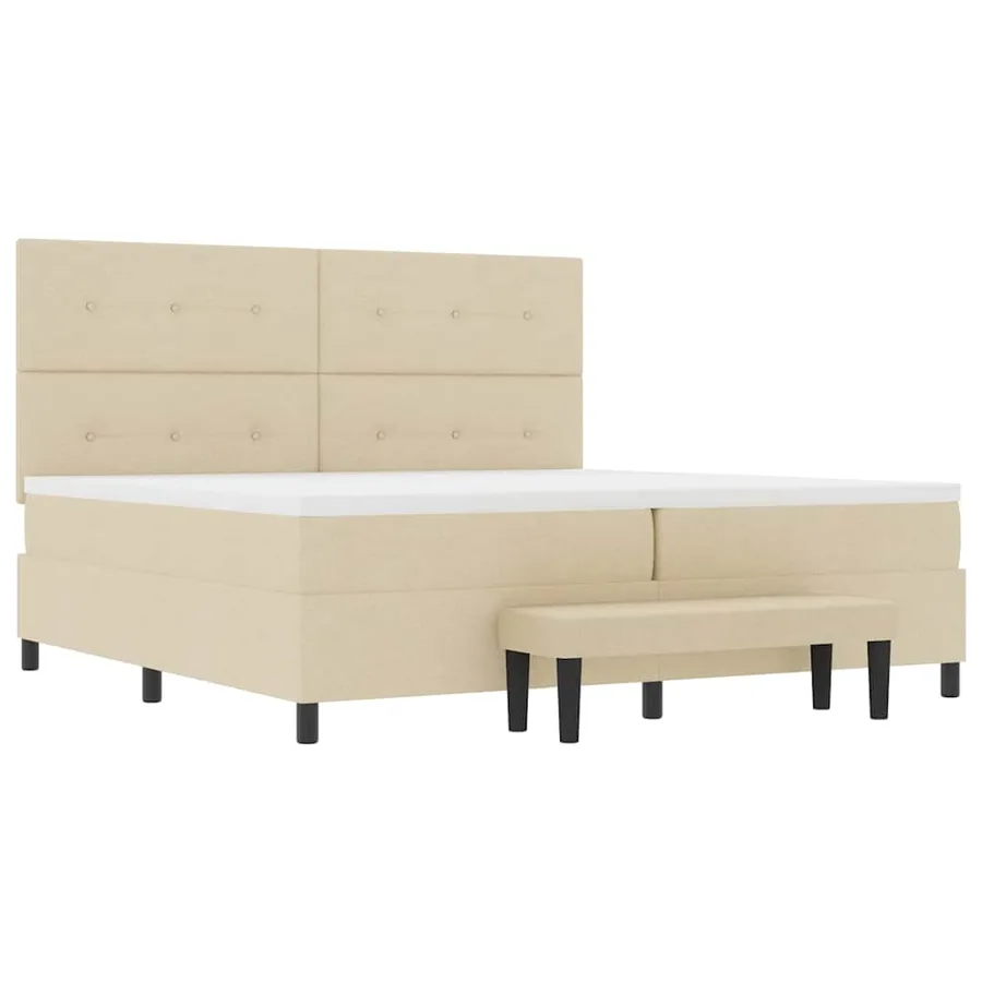 Lit à ressorts avec tête de lit Crème 200 x 200 cm tissu - 7