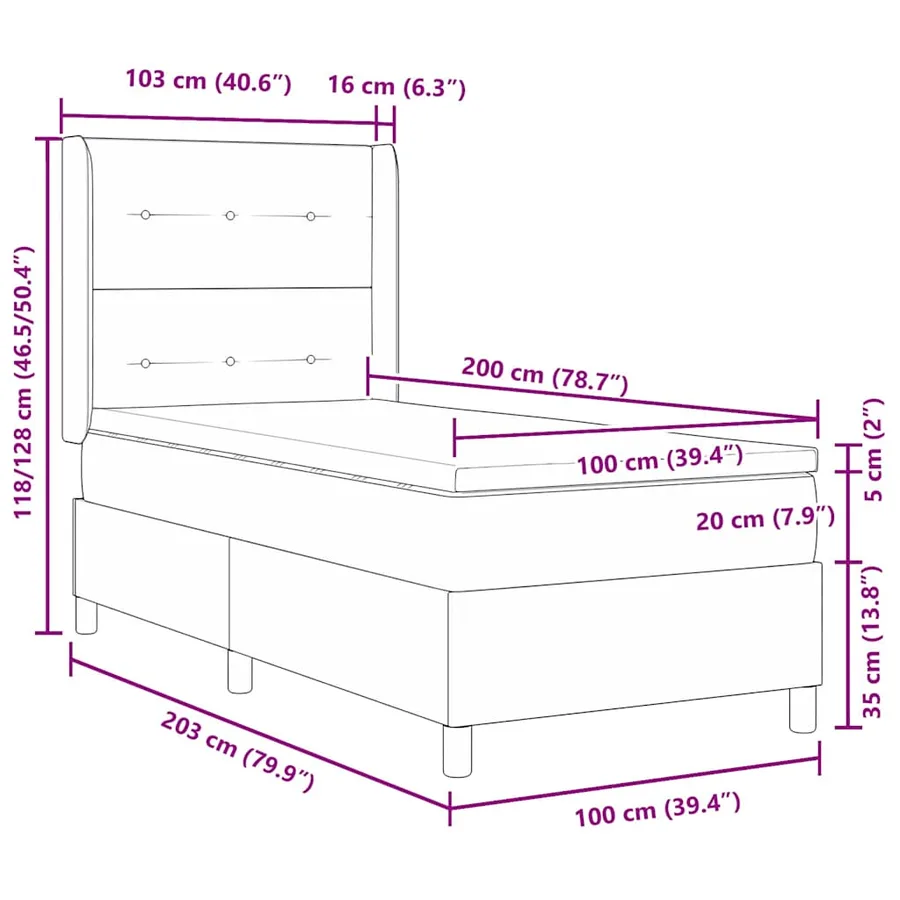 Lit à ressort LED avec coussin Crème 100 x 200 cm tissu - 14
