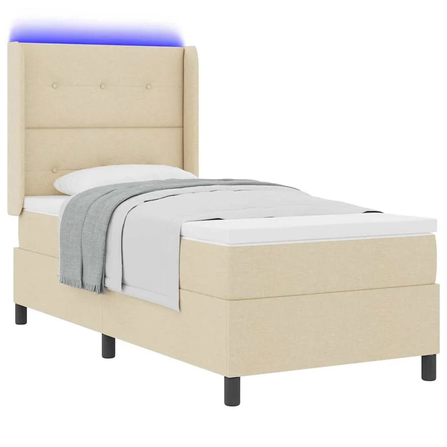 Lit à ressort LED avec coussin Crème 100 x 200 cm tissu - 3