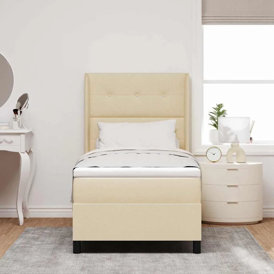 Lit à ressort LED avec coussin Crème 100 x 200 cm tissu - 4