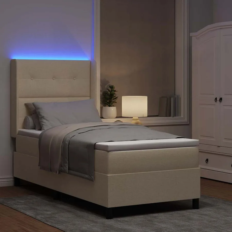 Lit à ressort LED avec coussin Crème 100 x 200 cm tissu - 5