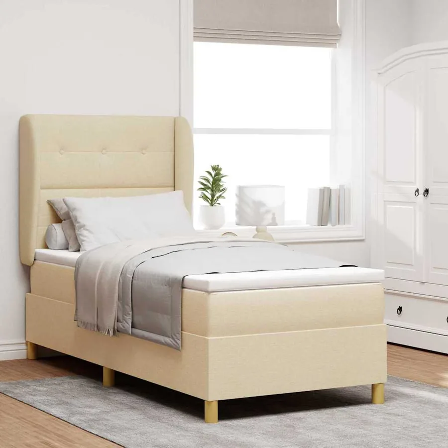 Lit à ressorts avec tête de lit Crème 200 x 100 cm tissu