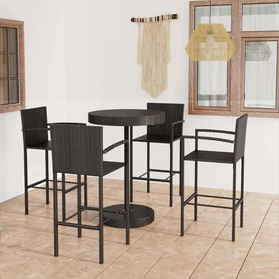 Ensemble de bar de jardin 5 pcs Résine tressée Noir