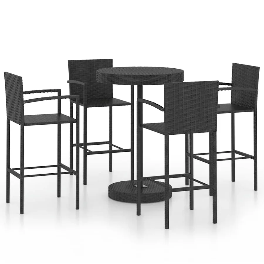 Ensemble de bar de jardin 5 pcs Résine tressée Noir - 2