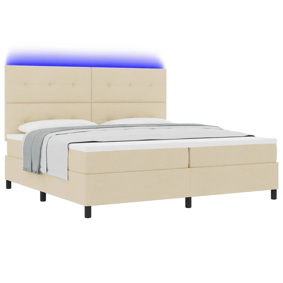 Lit à ressorts avec bandes LED Crème 200 x 200 cm tissu - 2