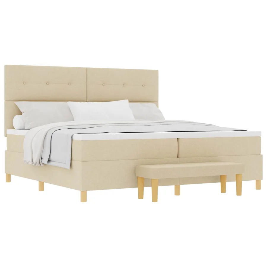 Lit à ressorts avec tête de lit Crème 200 x 200 cm tissu - 2