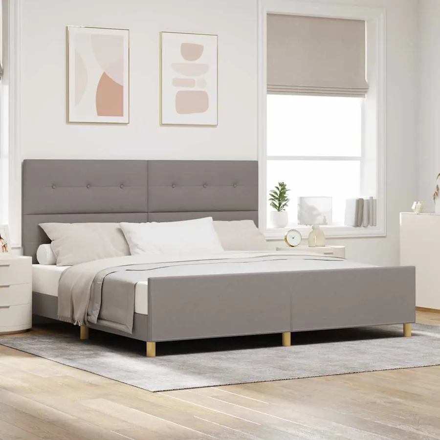 Cadre de lit avec tête de lit Taupe 200 x 200 cm tissu