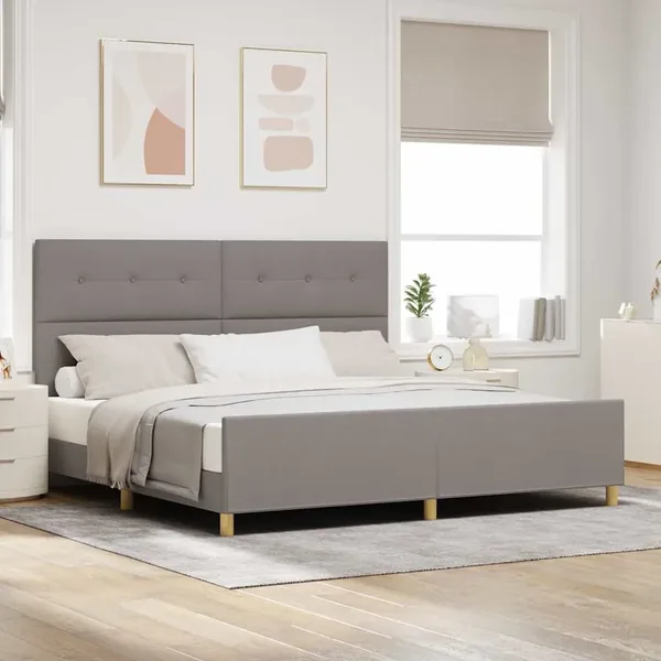 Cadre de lit avec tête de lit Taupe 200 x 200 cm tissu