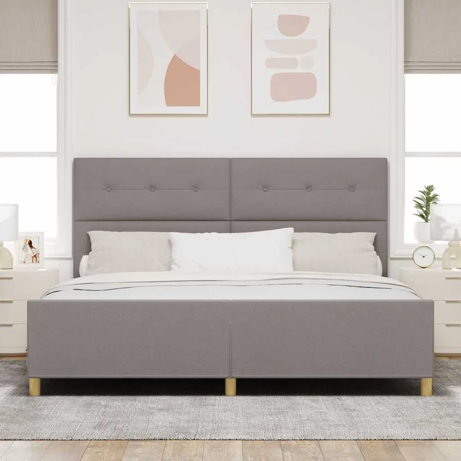Cadre de lit avec tête de lit Taupe 200 x 200 cm tissu - 3