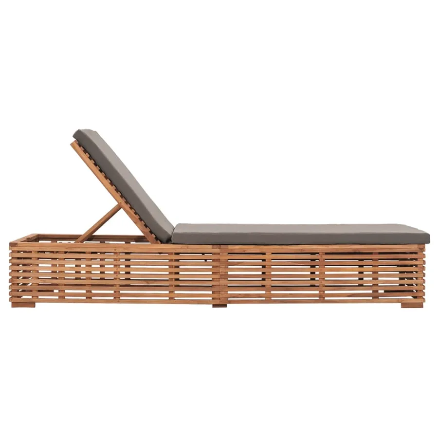 Chaise longue avec coussin gris foncé Bois de teck solide - 3