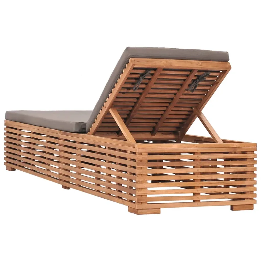 Chaise longue avec coussin gris foncé Bois de teck solide - 4