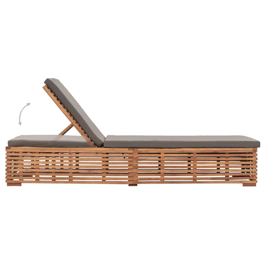 Chaise longue avec coussin gris foncé Bois de teck solide - 5