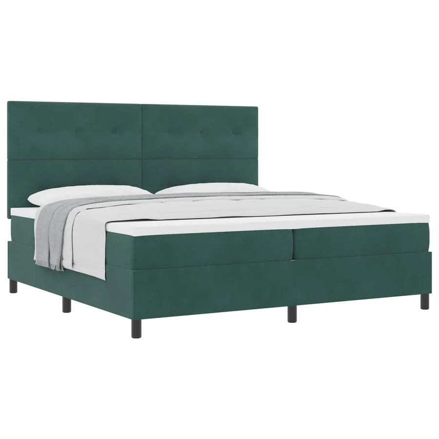 Lit à ressorts avec tête de lit Vert foncé 200 x 200 cm Velours - 2