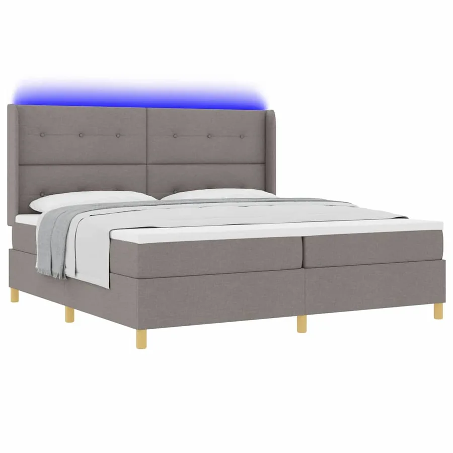 Lit à ressorts avec bandes LED Taupe 200 x 200 cm tissu - 3