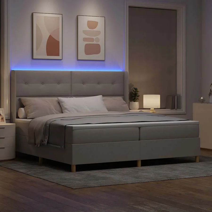 Lit à ressorts avec bandes LED Taupe 200 x 200 cm tissu - 5