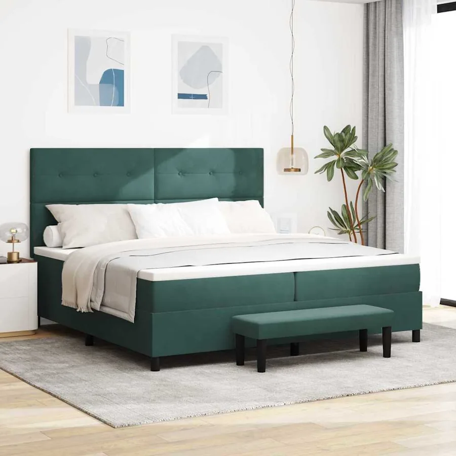 Lit à ressorts avec tête de lit Vert foncé 200 x 200 cm Velours